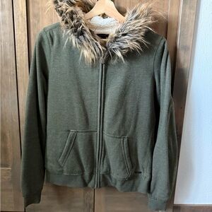Olive Green Faux Fur Hooded Jacket
